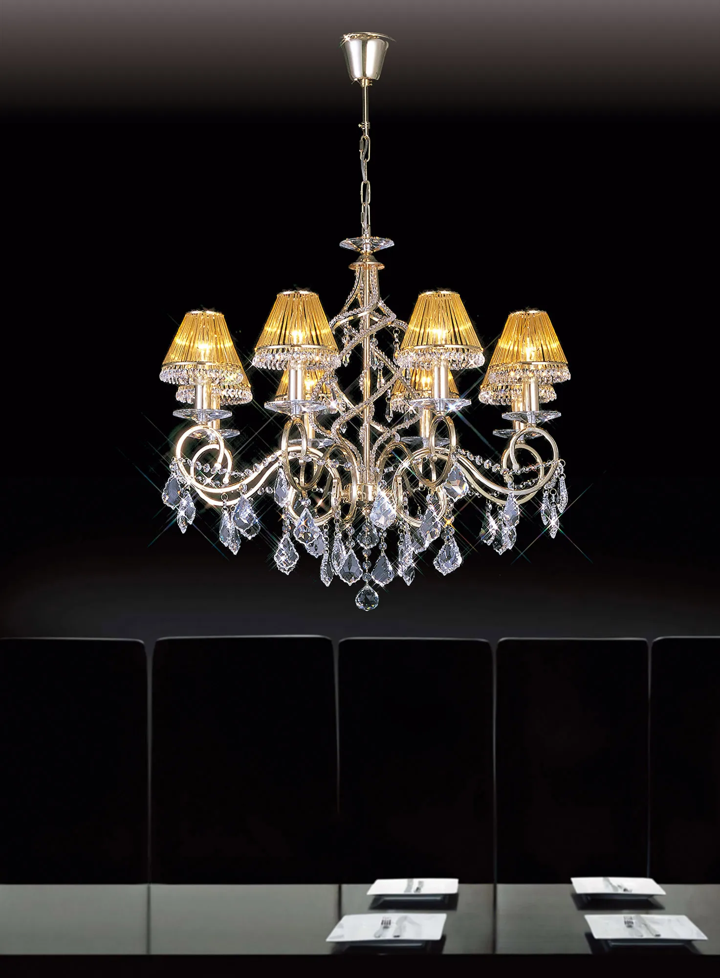 Torino French Gold Crystal Ceiling Lights Diyas Multi Arm Crystal Fittings